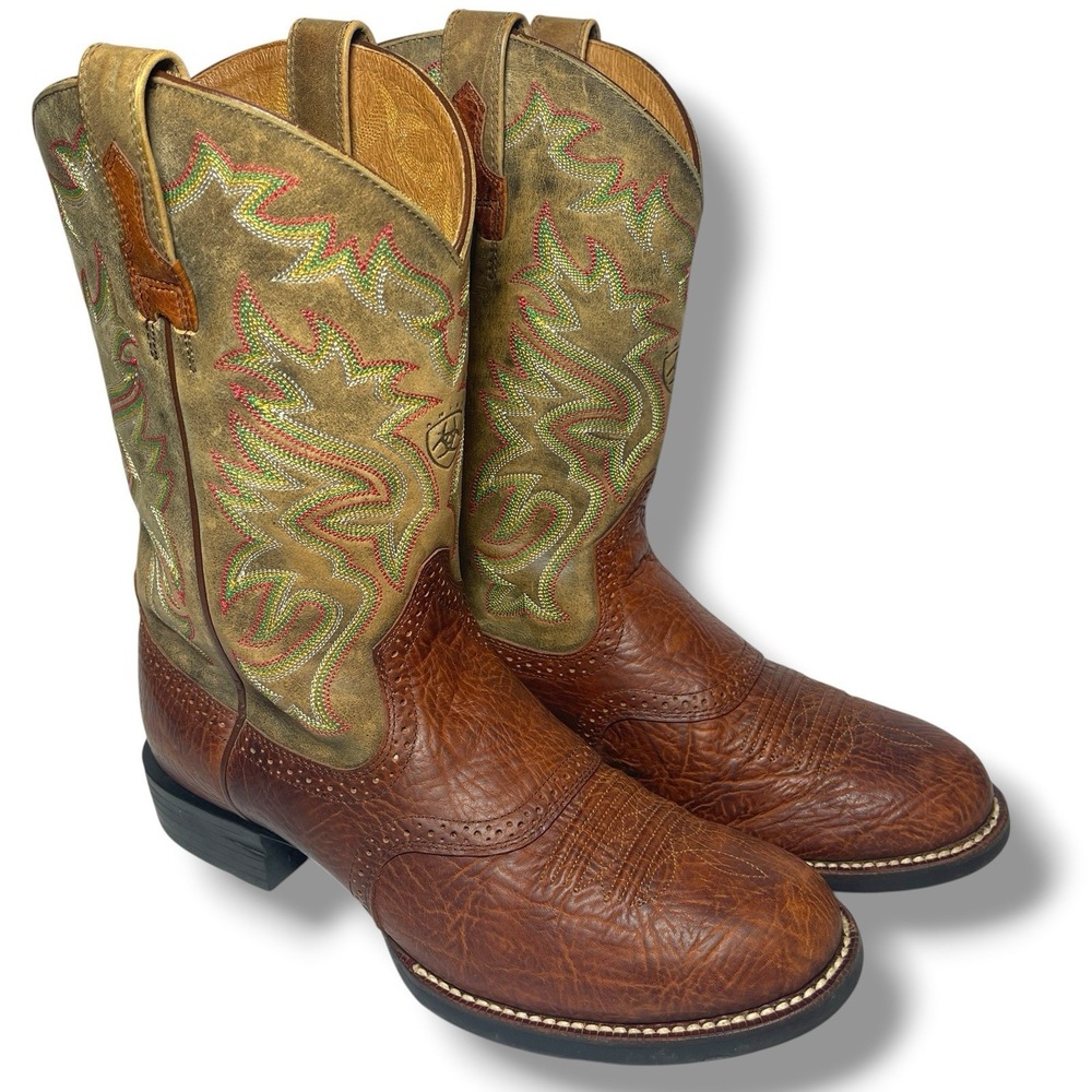 Ariat Men's 10.5D Western Cowboy Boots Brown Leather Square Toe ATS 38591 Worn 1